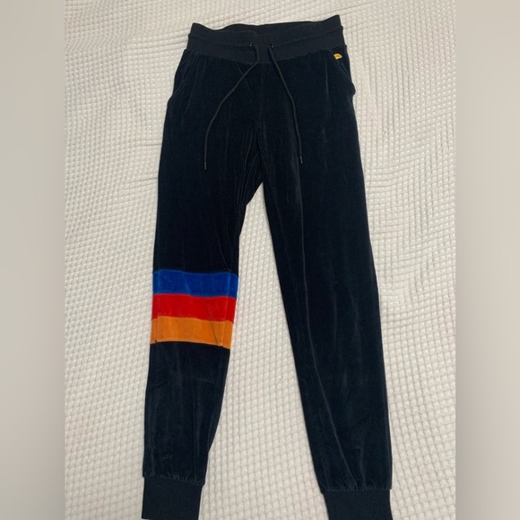 C&C California Black Striped Velour Drawstring Joggers Pants Size Small - Picture 2 of 6